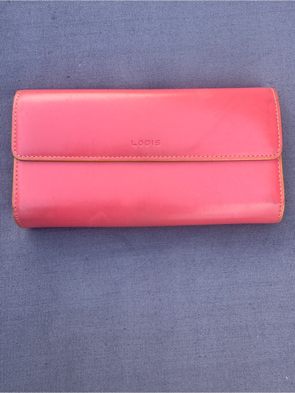 Lodis Pink Coral Leather Checkbook Clutch Wallet ID Card Organizer GUC
